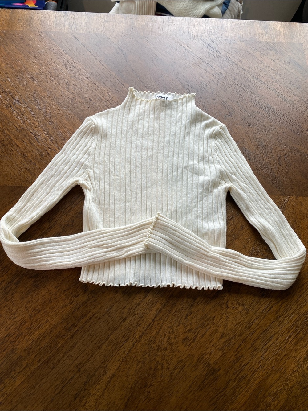 Princess Polly Cream Ribbed Mock Neck Long Sleeve Top